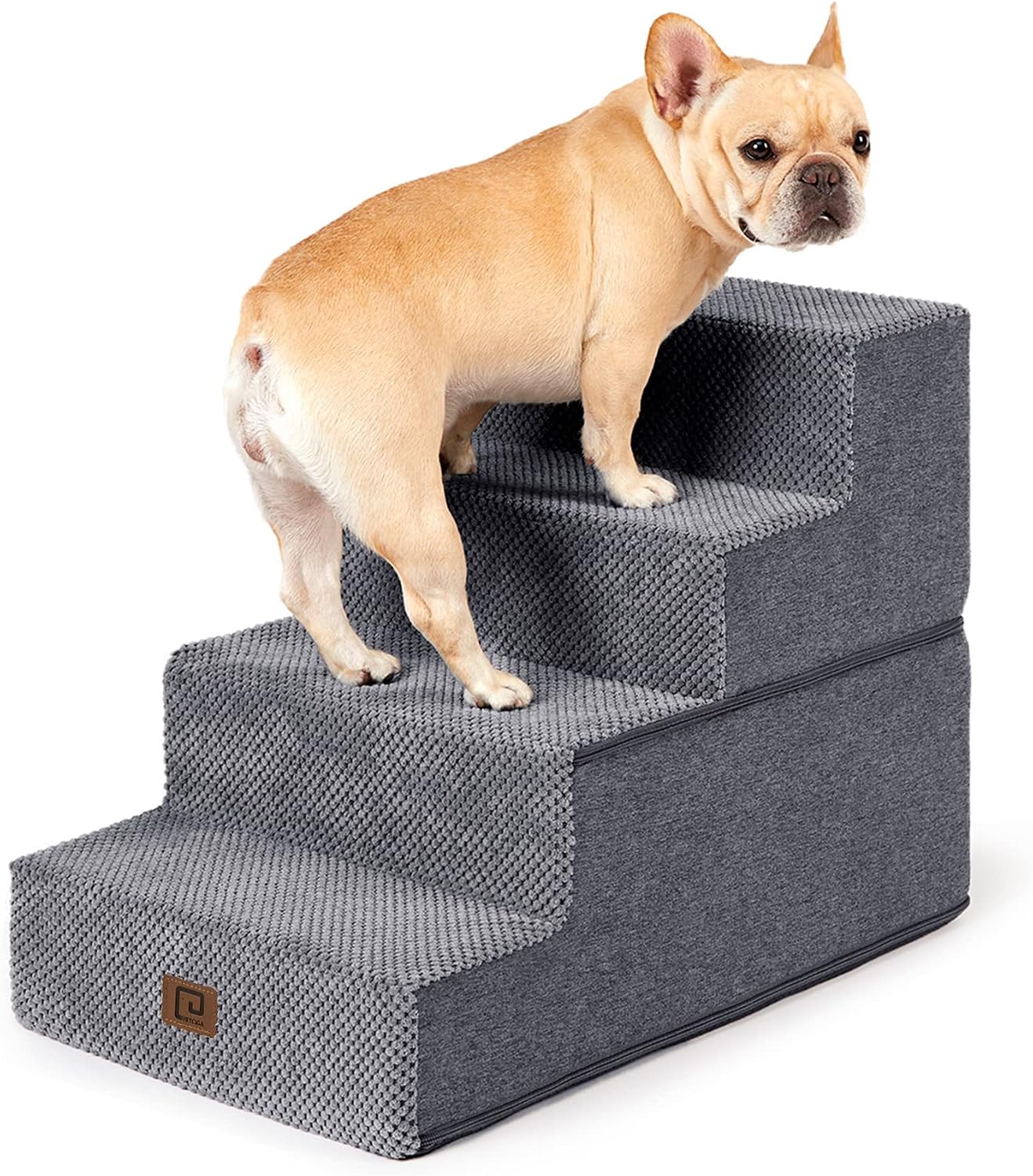 EHEYCIGA Dog Stairs for Small Dogs, 4-Step Dog Stairs for High Beds and Couch, Folding Pet Steps for Small Dogs and Cats, and High Bed Climbing, Non-Slip Balanced Dog Indoor Step, Grey, 3/4/5 Steps