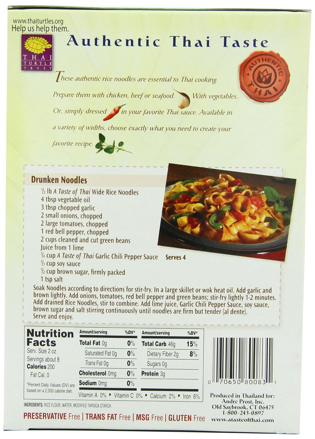 A Taste of Thai Wide Rice Noodles - 16oz Pack of 6 | Use in Stir-fries Soups & Stews | Great Side Dish or Vegan Meal | Gluten-free | No Preservatives | No Trans Fats | No MSG