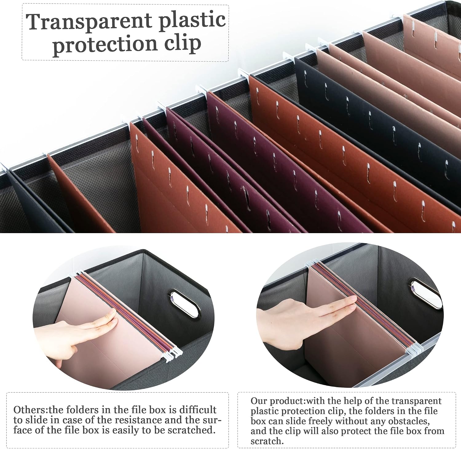 Oterri File Storage Organizer Box,Filing Box,Portable File Box with Lid,Fit for Letter/Legal File Folder Storage, Easy Slide Durable Hanging File Box for Office/Decor/Home,1 Pack,Black-Box only