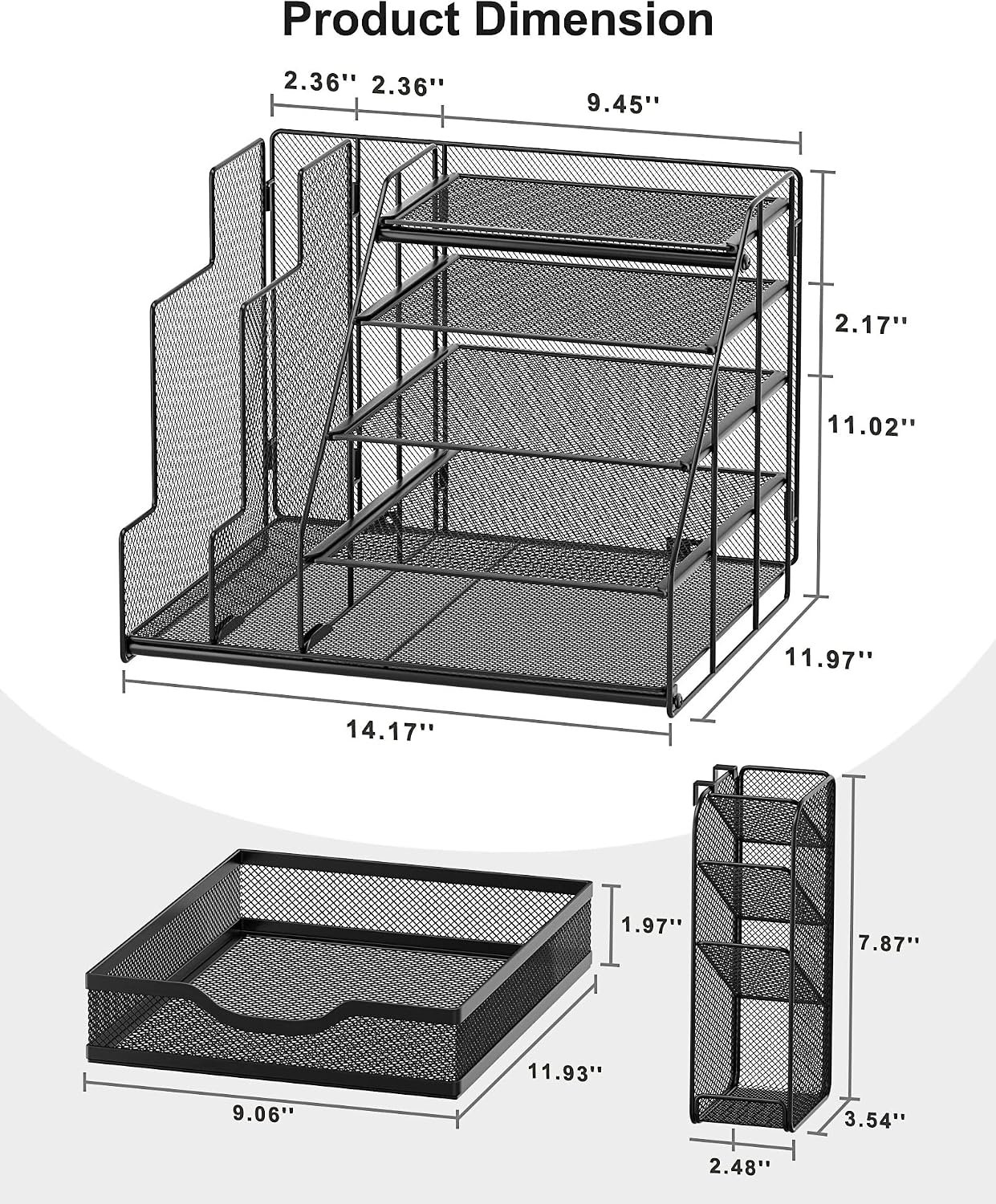 Egepon Office Desk Organizer with Vertical File Folder Holders 5-Tier Paper Letter Tray with Drawer and Hanging Pen Holder Multifunction Office Supplies and Accessories for Office School Home