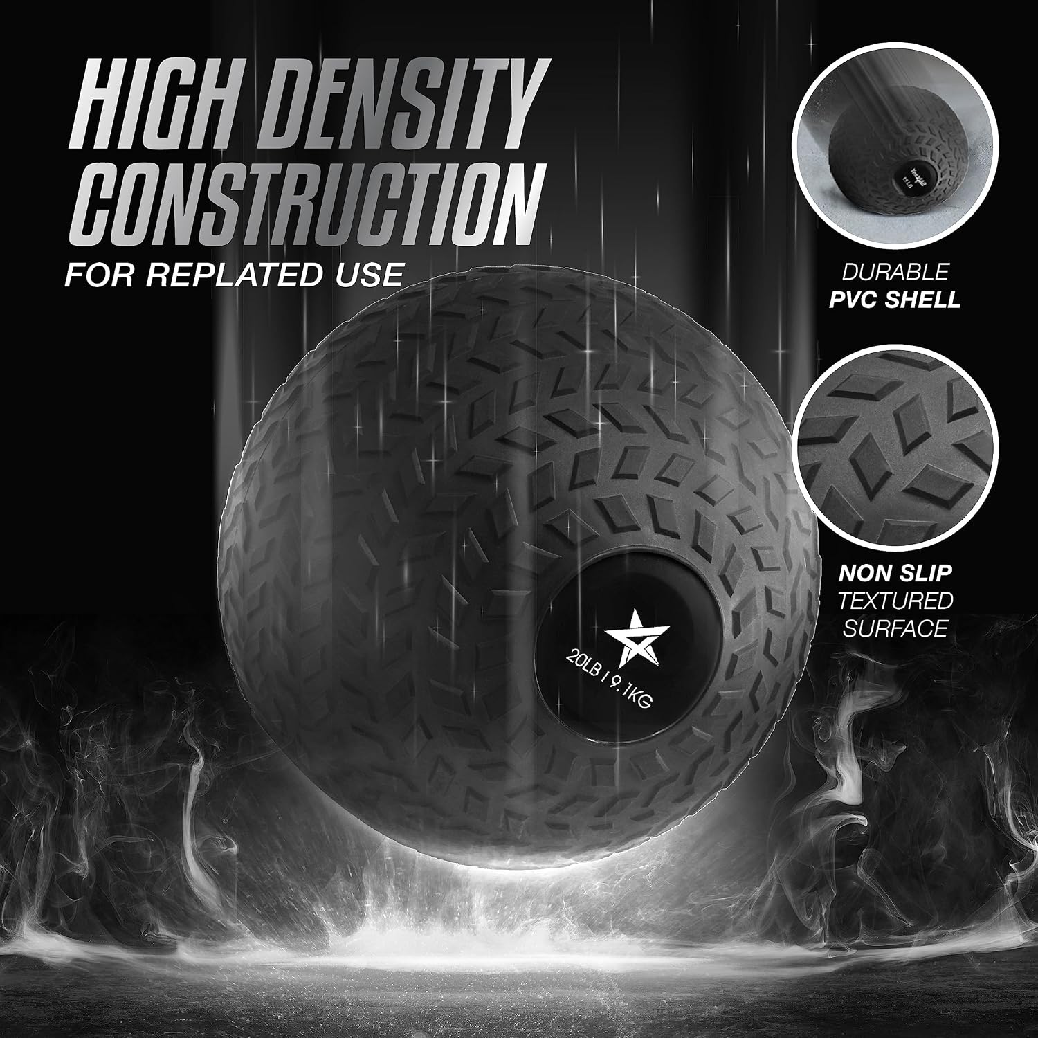 Yes4All Upgraded Fitness Slam Medicine Ball 20lbs for Exercise, Strength, Power Workout | Workout Ball | Weighted Ball | Exercise Ball | Black