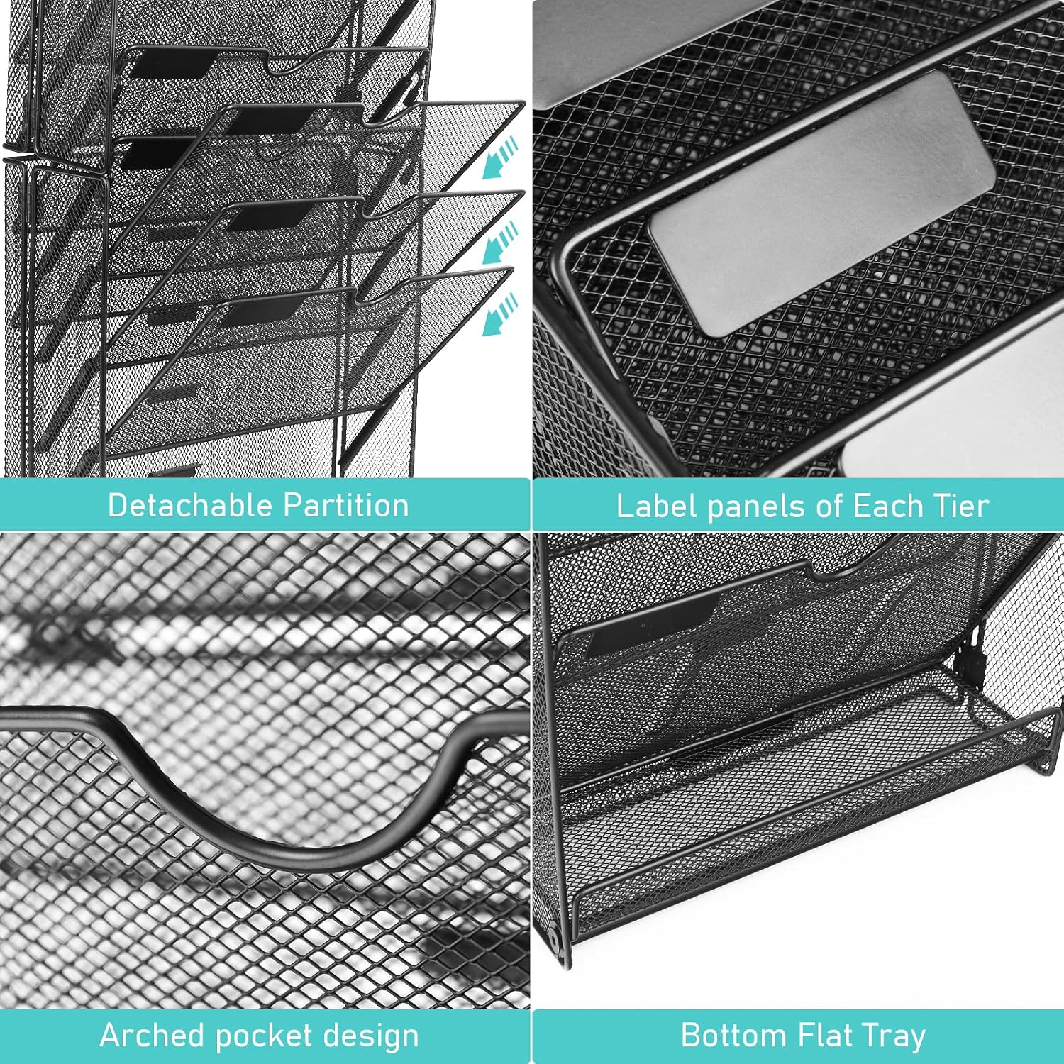 GALASALA Wall File Organizer, 10 Pockets Mesh Hanging File Organizer, Wall Mount File Holder With Hooks, Wall Organizer Magazine Rack for Office Supplies, Black